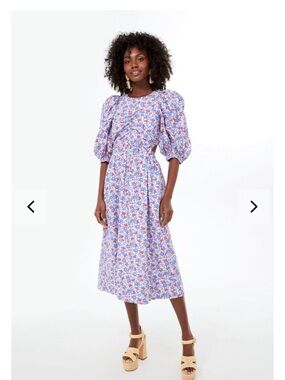 TUCKERNUCK SEA NEW YORK BLUE PEGGY FLORAL PUFF SLEEVE CUT OUT DRESS Sz L NEW